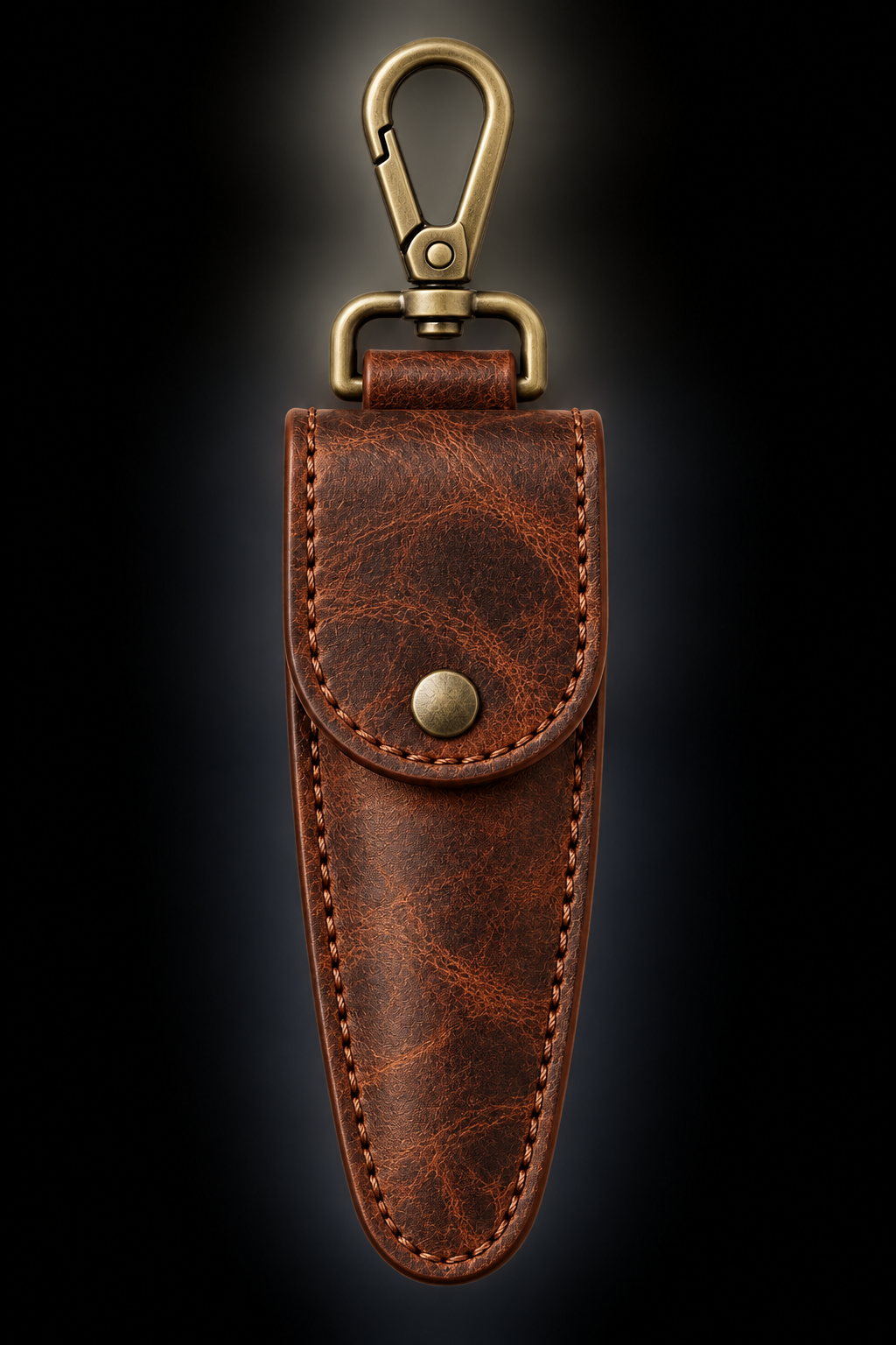 Antique Brown water buffalo leather holster with antique brass snap and swivel bag clip